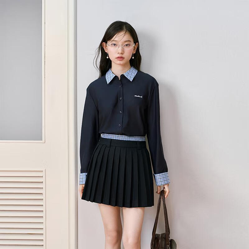 Miss Bird Women s Navy Long Sleeve Wrinkle-Resistant Shirt L