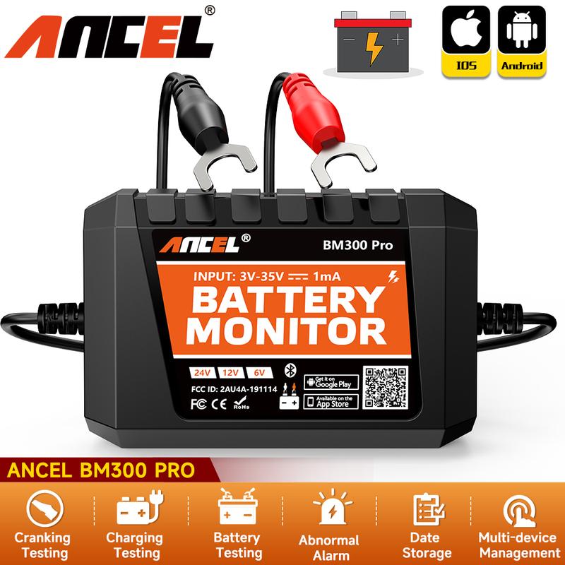 ANCEL BM300 Pro 6V 12V 24V Battery Tester Bluetooth 5.3 Battery Monitor with Charging Cranking System Test Alarm for Car Trucks BM300 pro