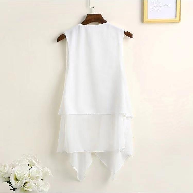 Gilet d'été pour femmes en mousseline, long sans manches, gilet irrégulier, léger, asymétrique, décontracté, vêtement d'extérieur