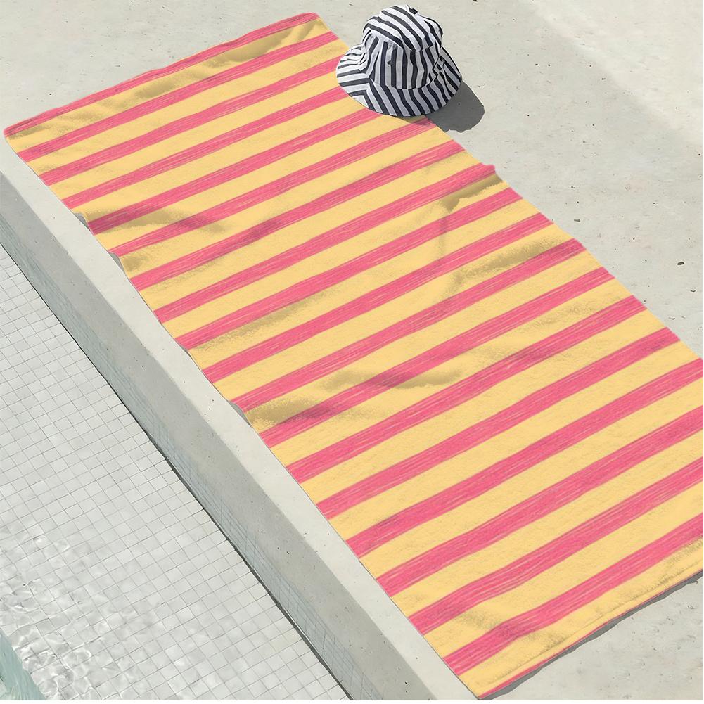 Stripe Print Soft Absorbent Beach Towel Skin Friendly for Beach Yoga Bath Swimming Pool Gift for Family Friends