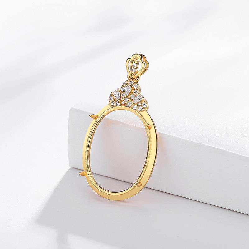 S925 Silver Women's Oval Round Pendant Setting for Inlay - Light Luxury Necklace Accessory