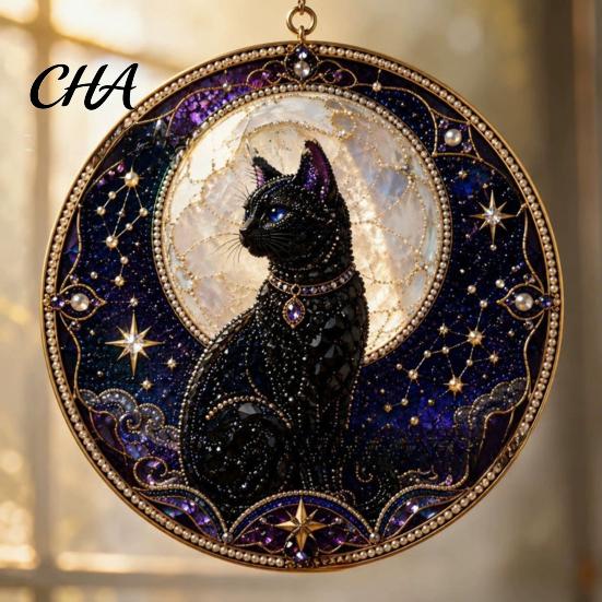 Window Hanging Decor Black Cat Diamond Art Kits for Adults Beginners, DIY Material Package, Beginner Crafting Set Painting Craft Home Wall & Supplies