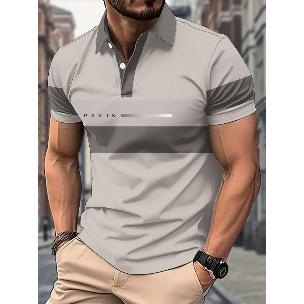 The Men's Polo Shirt Features a Casual, Stylish, Comfortable, and Breathable 3D Letter Pattern Print