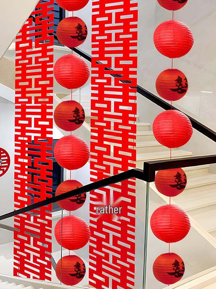 Romantic Wedding Staircase Handrail Decoration Set with Tulle, Balloons, and Pull Flowers