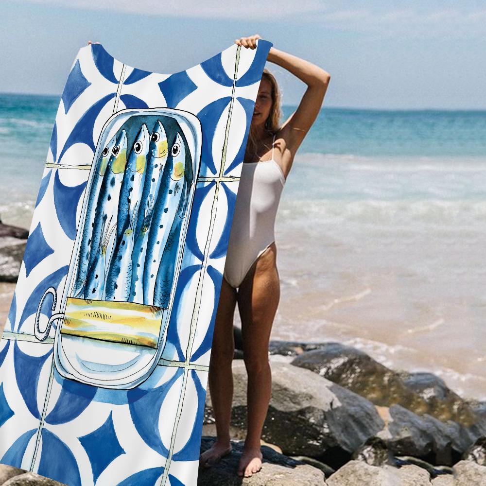 Asciugamani da Spiaggia in Microfibra Colorati Sardina Aragosta Pesce Grande Asciugamano ad Asciugatura Rapida Asciugamani da Spiaggia Sabbia Asciugamano per Piscina per Viaggio Piscina Nuoto Yoga