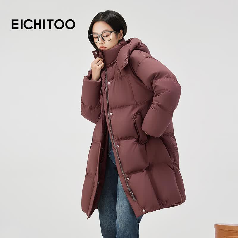 EICHITOO Women's Mid-Length Hooded Down Jacket