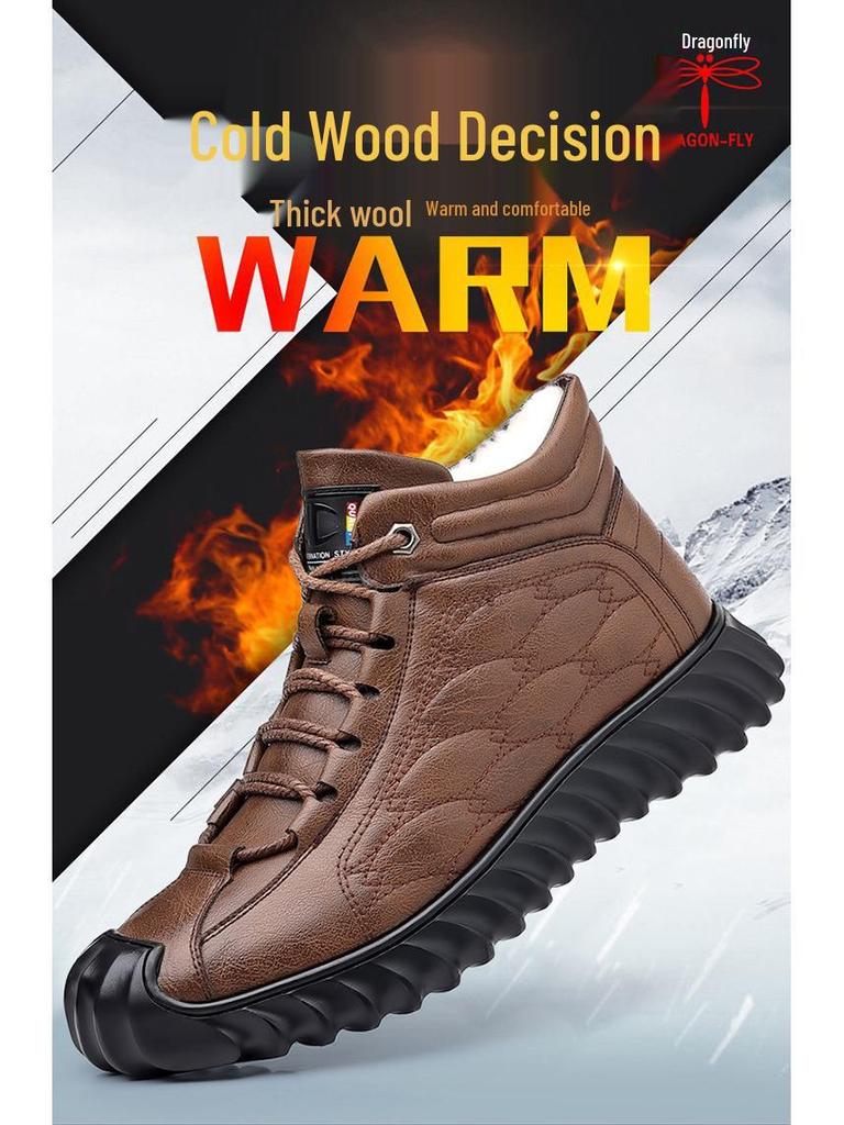 Men's Winter High-Top Cotton Shoes with Wool Lining - Large Size, Non-Slip Snow Boots