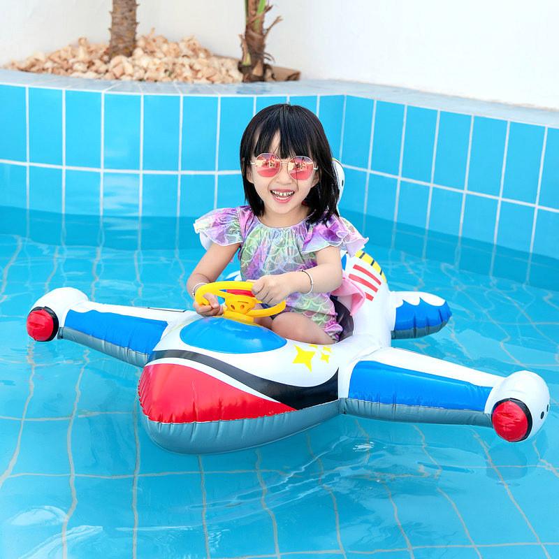 Children's Inflatable Plane Swim Ring With Reinforced Bottom Eco-friendly Pvc Material Printed Design