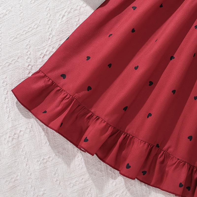 European And American Girls' Summer New Stylish Petal Sleeve Heart-Shaped Dress For Older Children
