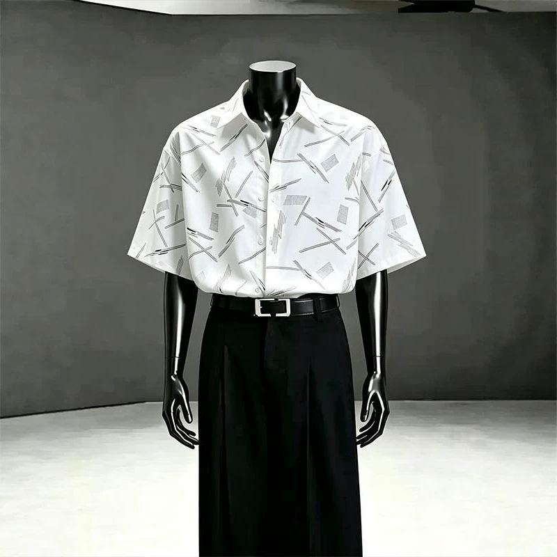Summer new printed short-sleeved shirt men's ice silk thin breathable top