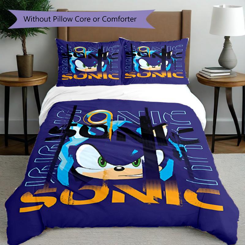 3pcs Duvet Cover Set (1*Duvet Cover + 2*Pillowcase, Without Core), Sonic Print Bedding Set, Bedroom Decor, All‑Season, Birthday Gift