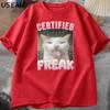 Certified Freak Funny Cat Meme T-shirt Man Short Sleeve T-shirt Men Clothes Y2k Graphic T Shirts Oversized Tees