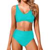 High Waisted Bikini for Women Lace Up Bathing Suit Ruched Bikini Swimsuits Summer Solid Bandage Tummy Control Swimwear