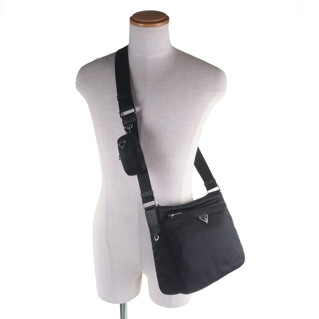 Excellent PRADA Shoulder Bag Black Nylon Mens 1BC421 Used