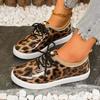 Plus Size Leopard Print Thick Soled Vulcanized Shoes Women, Non Slip Sports Casual Shoes, Lace Up Height Increasing Single Shoe