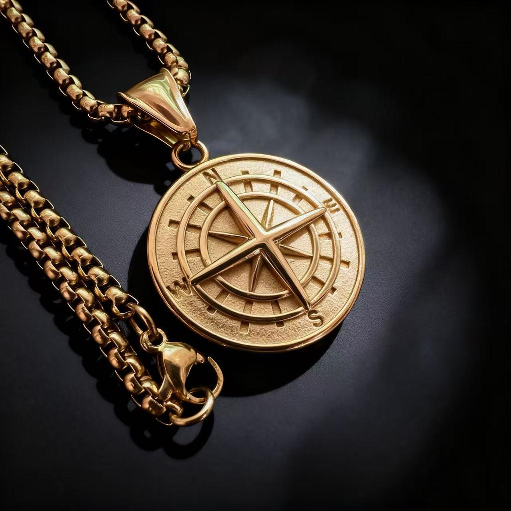 HNSP 316L Stainless Steel Vintage Compass Pendant Necklace For Men Viking  Accessories