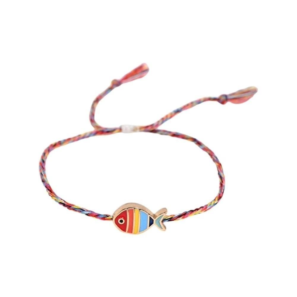 1 pcs Bohemian Print Fish Pendant Bracelet Adjustable Hand-Woven Rope Bracelet  Women Girls
