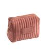 Velvet Makeup Bag With Striped Quilted Design For Women Portable Organizer