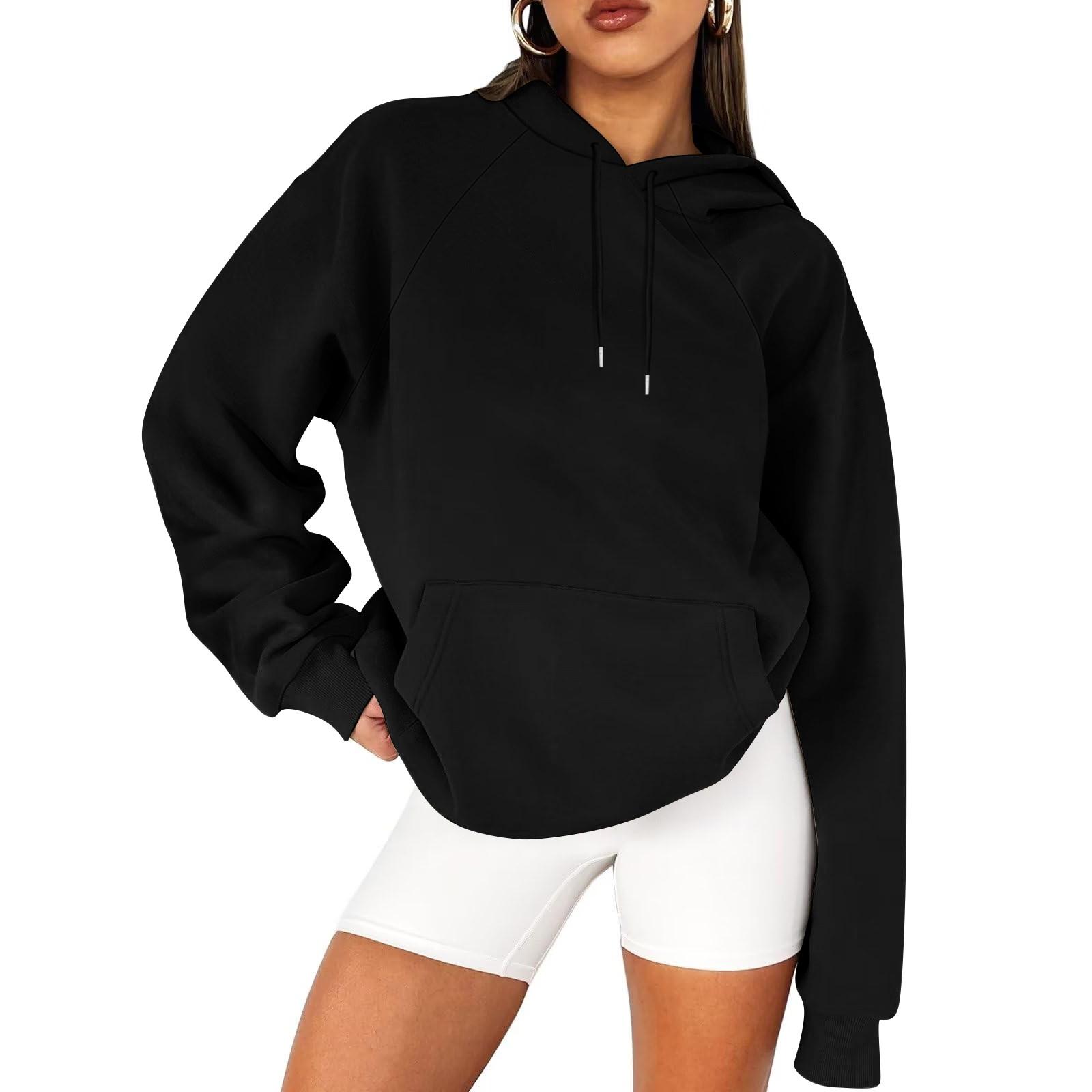 

Жіночий осінній однотонний світшот з довгими рукавами та потовщеним оксамитом з капюшоном XXL чорний