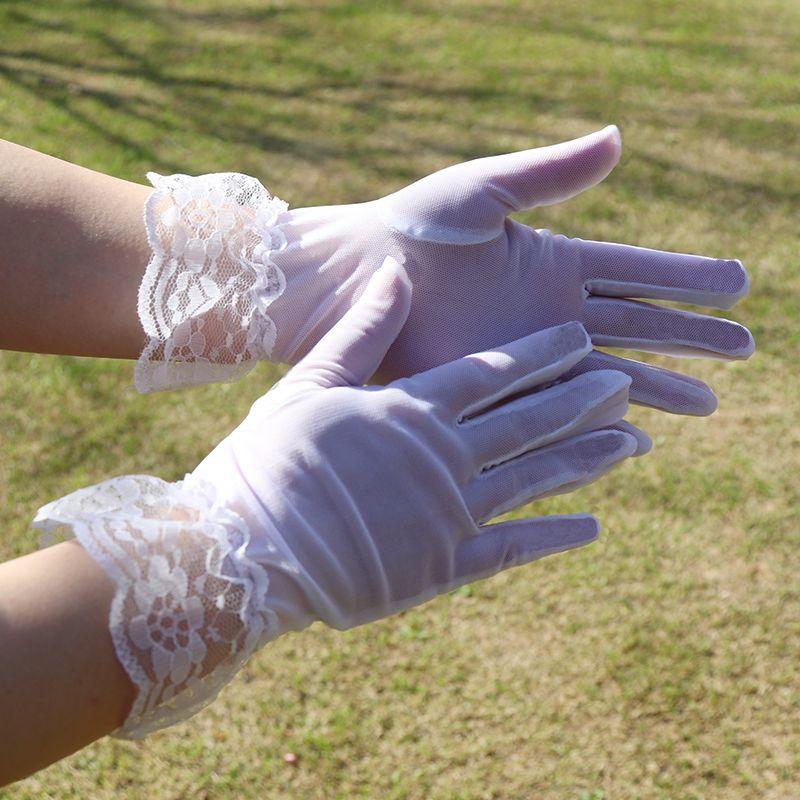 

Retro Lace Gloves Women Thin Black Sexy Mesh Elegant Temperament Lolita Photography Spring and Autumn Sun Protection White [without Bows] 1 pair All yards