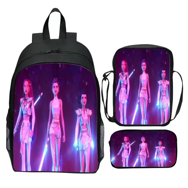 Neuer Druck Hunter Demon Girl Group Huntrix Kpop dreiteiliges Set Schultasche Cartoon Grundschulrucksack für Jungen und Mädchen CLE