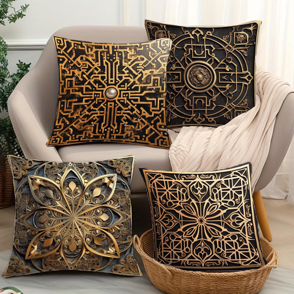 High-end Textured Retro Printed Pattern Throw Pillow Cover Polyester Cushion Cover Home Decor Pillow Cover with Zipper