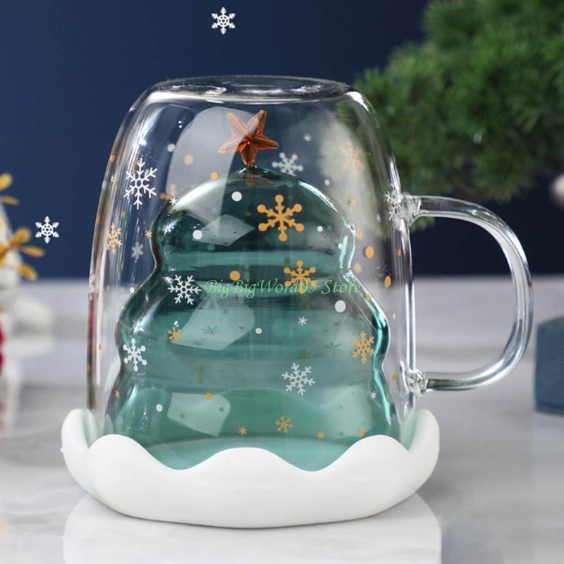 24TE 300ML Lovely Christmas Tree Glass Cup Heat-Resistant Double Wall Glass Cup