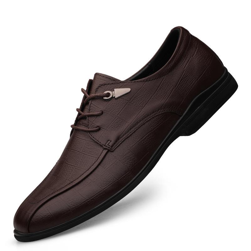 

Casual leather shoes men s first layer cowhide breathable soft bottom soft surface leather black business dress lace-up men s leather shoes 45 коричневий