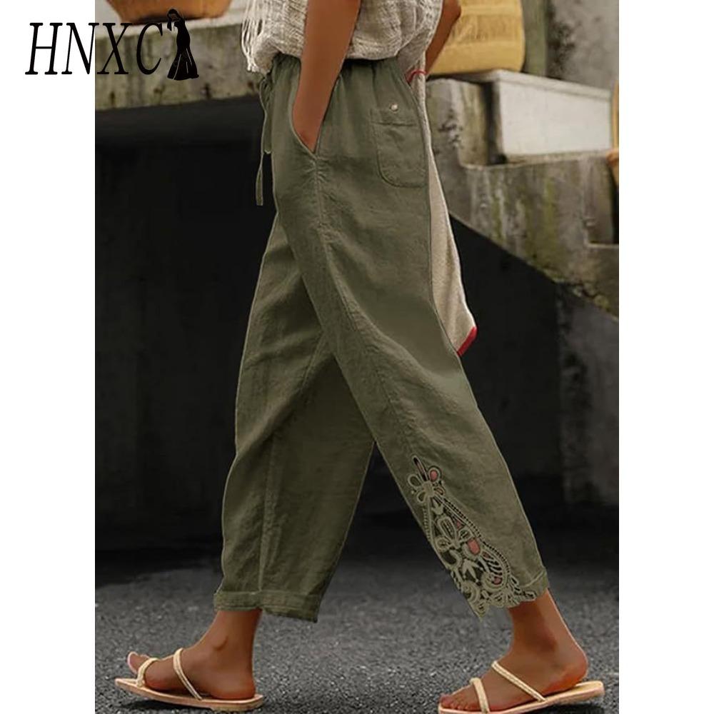 

HNXC Женские модные повседневные брюки и капри с однотонным принтом S зелёный