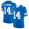Men's #14 Amon‑Ra St Brown Blue Short Sleeve American Football Top Rugby Sport Uniform for  Sports Fans Family Matching
