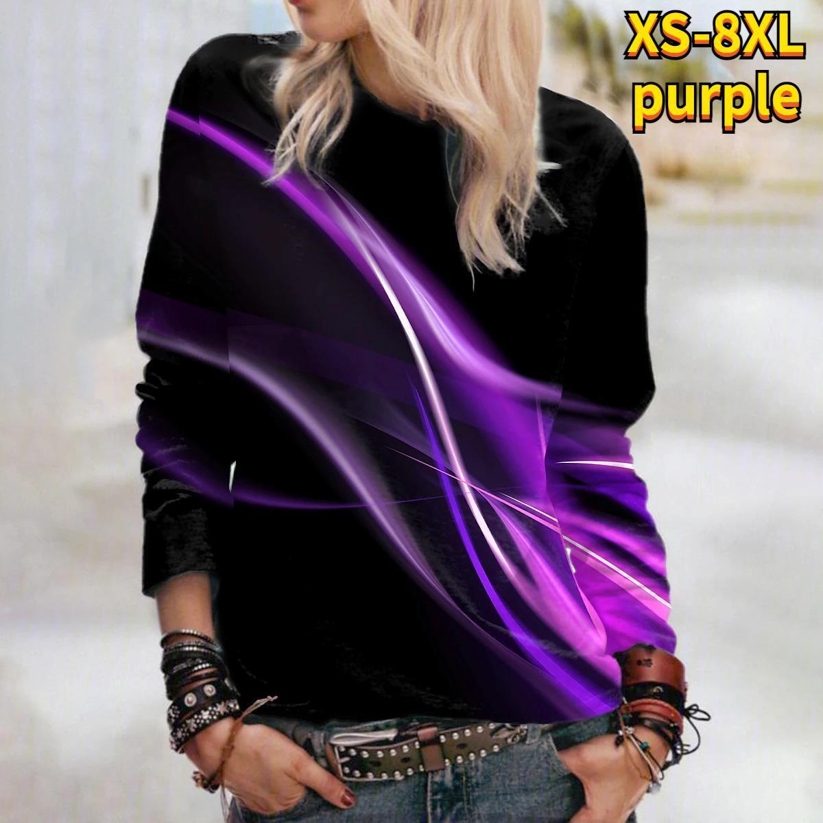 

Футболки с синей молнией и 3D принтом, женские топы, пуловер с длинным рукавом и круглым вырезом, женские футболки, футболка для женщин 8XL фиолетовый