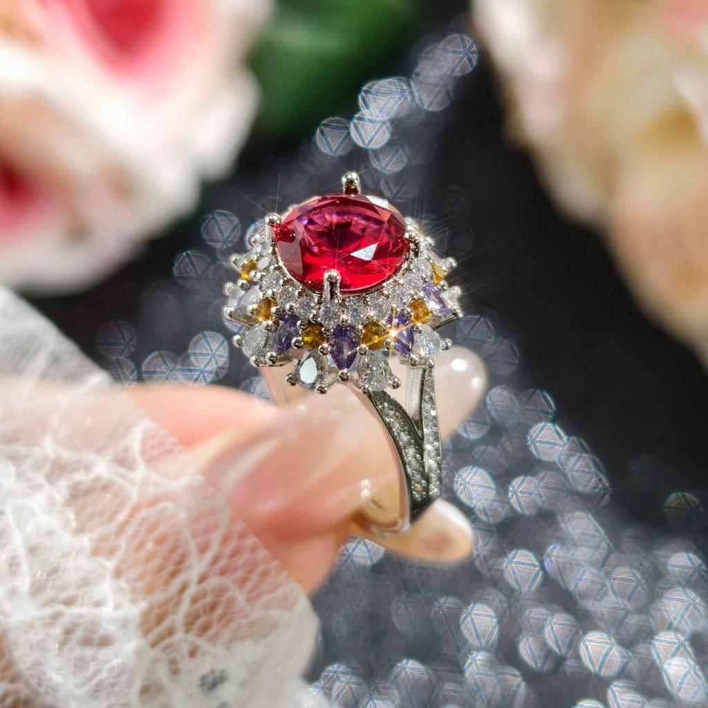 New Gorgeous Red Cubic Zirconia Rings For Weomen Elegant Wedding Anniversary Gift Temperament Female Finger Accessories Jewelry