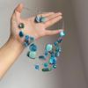 Niche Fashion Mermaid Necklace Multi Layer Irregular Blue Beaded Chain Ocean Theme Clavicle Jewelry Holiday Birthday Gifts