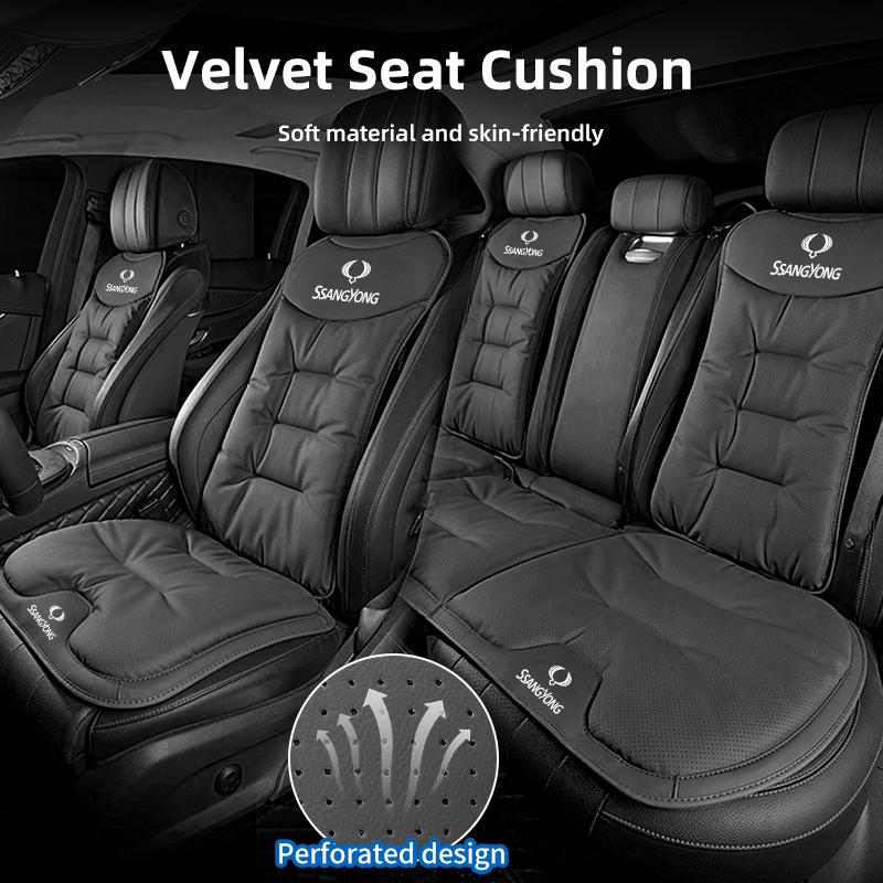 Car Velvet Cushion Leather Backrest Waist Pad Protector Cover Accessories For SsangYong Actyon Korando Rexton Kyron Rodius Tivol