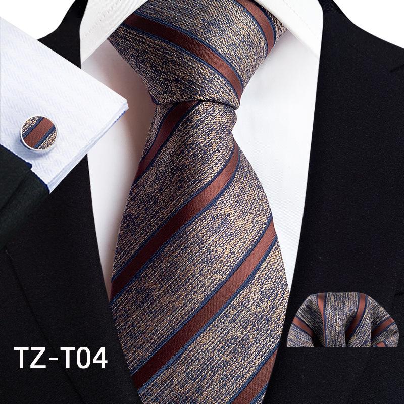 2025 Men's Retro Stripe Solid Tie, Pocket Square & Cufflinks Set