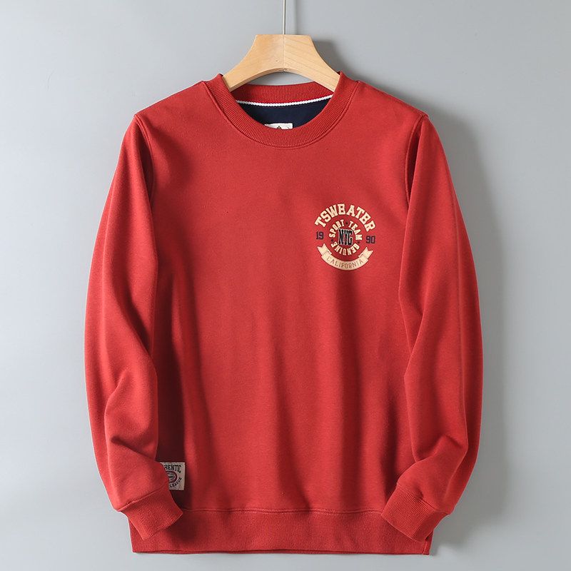 American-Style Heavy Vintage Letter Print Long-Sleeve Sweatshirt for Men, Loose Casual Crew Neck Pullover for Spring and Autumn