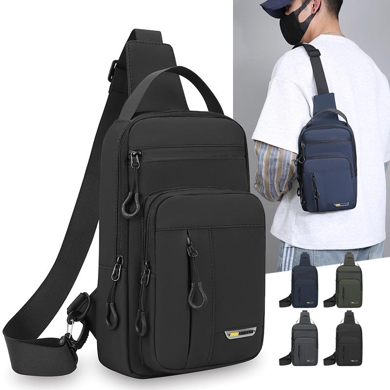 

Multi-Layer Men s Chest Bag Handbag Solid Color Shoulder Bag темно-синього кольору