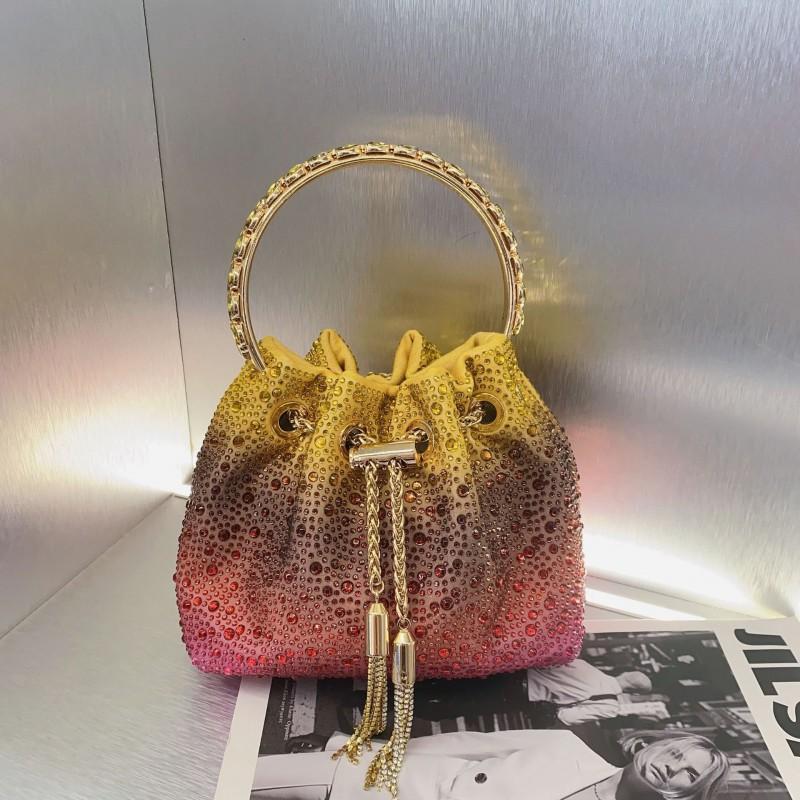 Sparkling Rainbow Gradient Bucket Bag With Rhinestone Chain Strap Crossbody Handbag Street Style Daily Wear