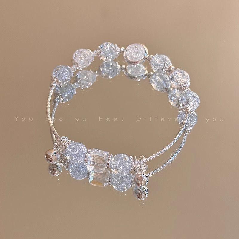 Forest Butterfly Glass Bracelet with Ice-Cracked Flower Beads