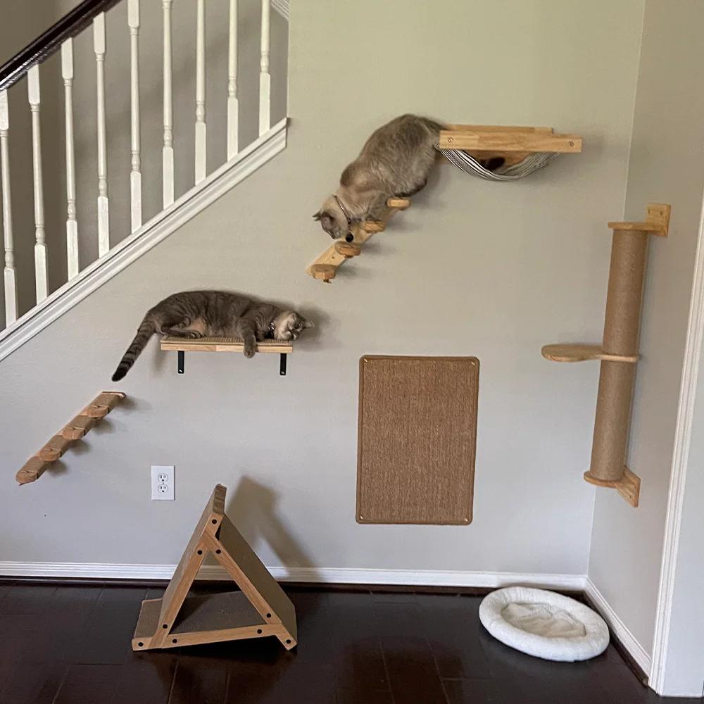 Katzen Kletterregale Wandmontierte Katzenhängematte und Stufen Lauf- und Sprungplattform für Holzmöbel Kätzchen Spielen und Schlafen