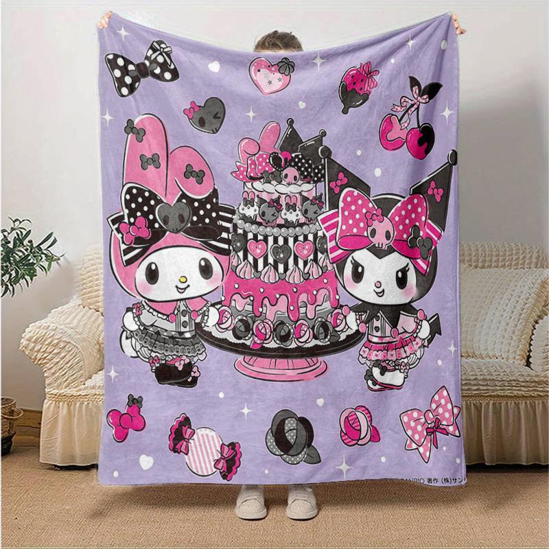 

1pc My Melody and Kuromi Celebrate Blanket, Soft Throw for Room Decor, Perfect Gift for Family and Friend, Living Room, Travel, Camping, Car Blankets, 130x150cm