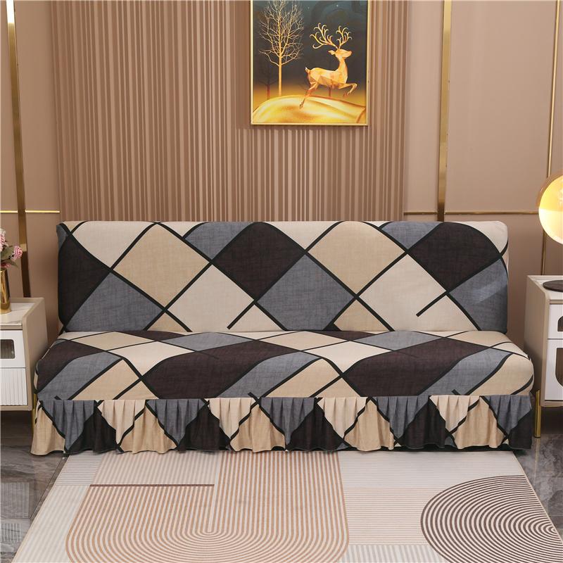 Stretch Armless Futon Cover with Skirt Printed Folding Sofa Bed Cover Washable Sofa Couch Cover Furniture Bed Protector S M L