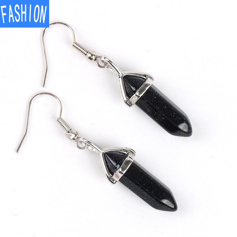 

Популярные классические серьги в Европе и Америке, подвеска из натуральных кристаллов с полудрагоценными камнями и шестиугольной призмой, серьги в форме пули bluesand