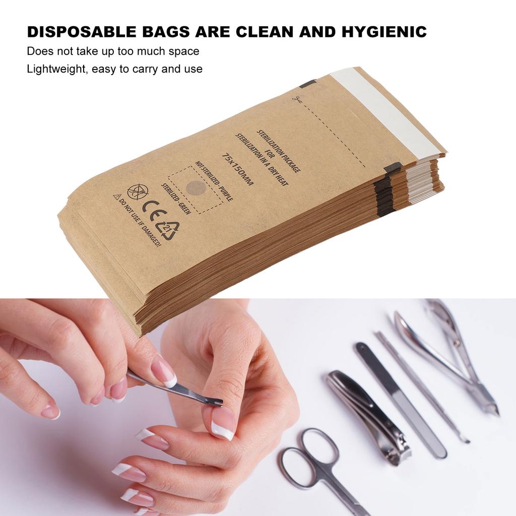 100 Stück Selbstversiegelnder Reinigungsbeutel Hygienepapier Dentalreinigungsbeutel für Nagelkunst 75 X 150 mm S