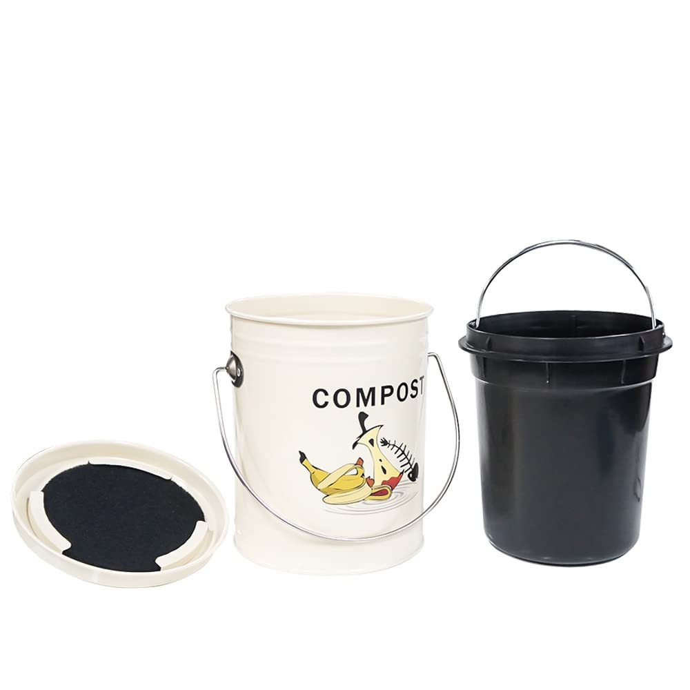 SOTECH Compost Small Household Kitchen Counter Compost Bin with Lid and Inner Bucket Garbage Compost (White 4.6L)