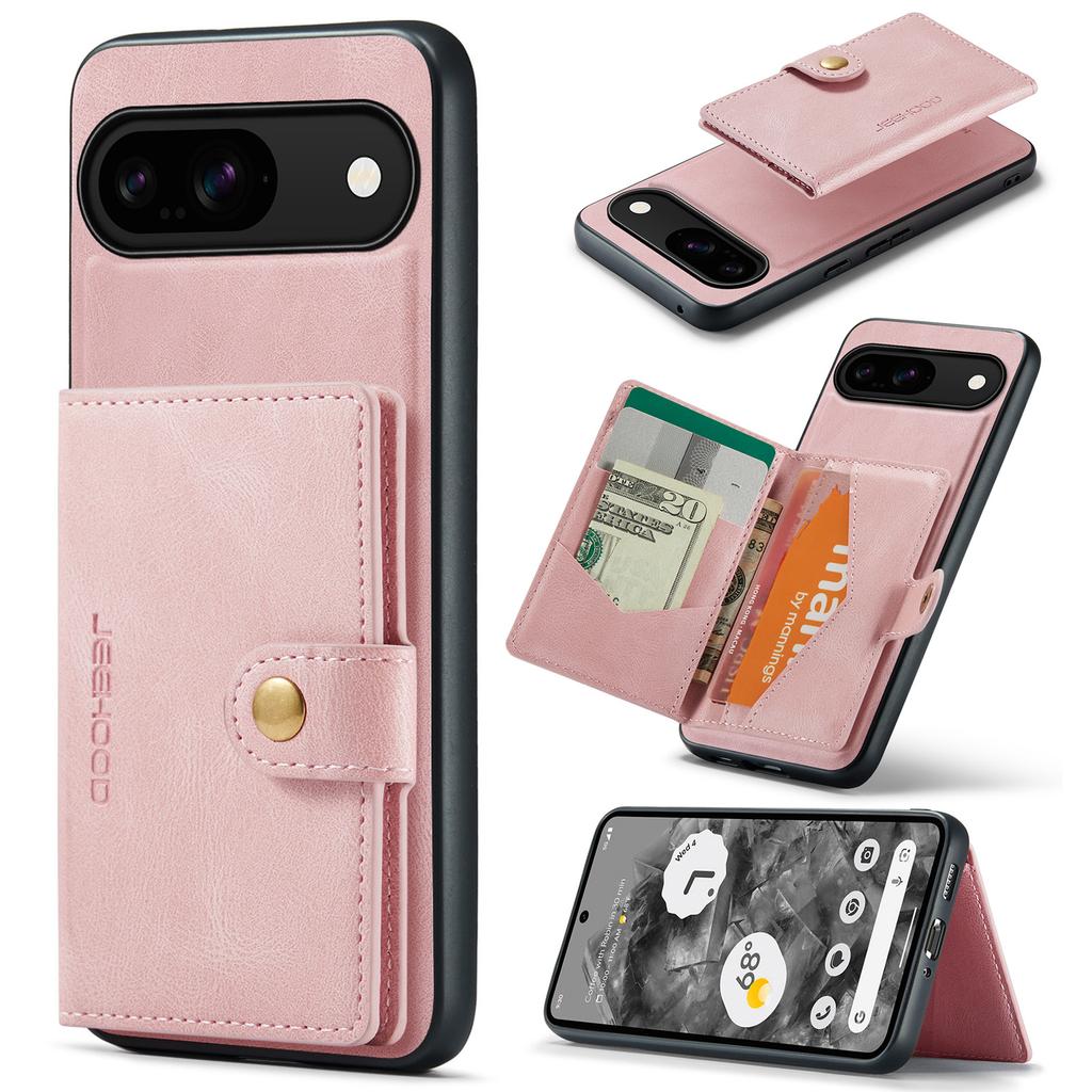 JEEHOOD J01 For Google Pixel 9/Pixel 9 Pro Case Retro Leather + TPU Phone Cover Detachable Magnetic Card Holder