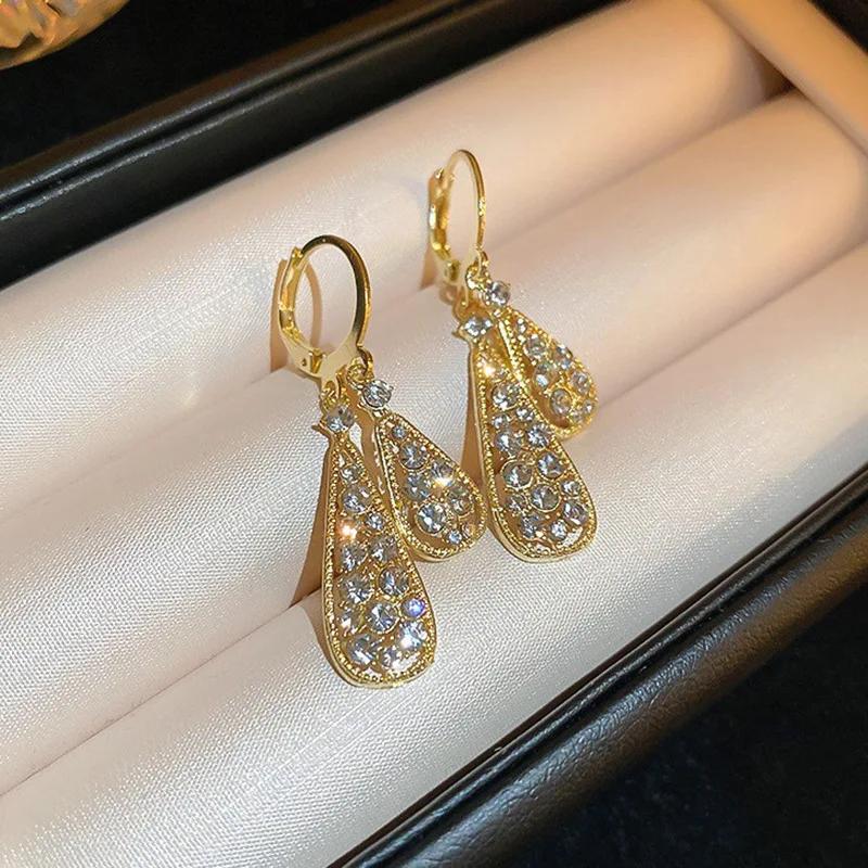 Exquisite Zircon Drop Pendant Golden Earrings for Women Fashionable Personalized Daily Accessories Party Zircon Birthday Gifts