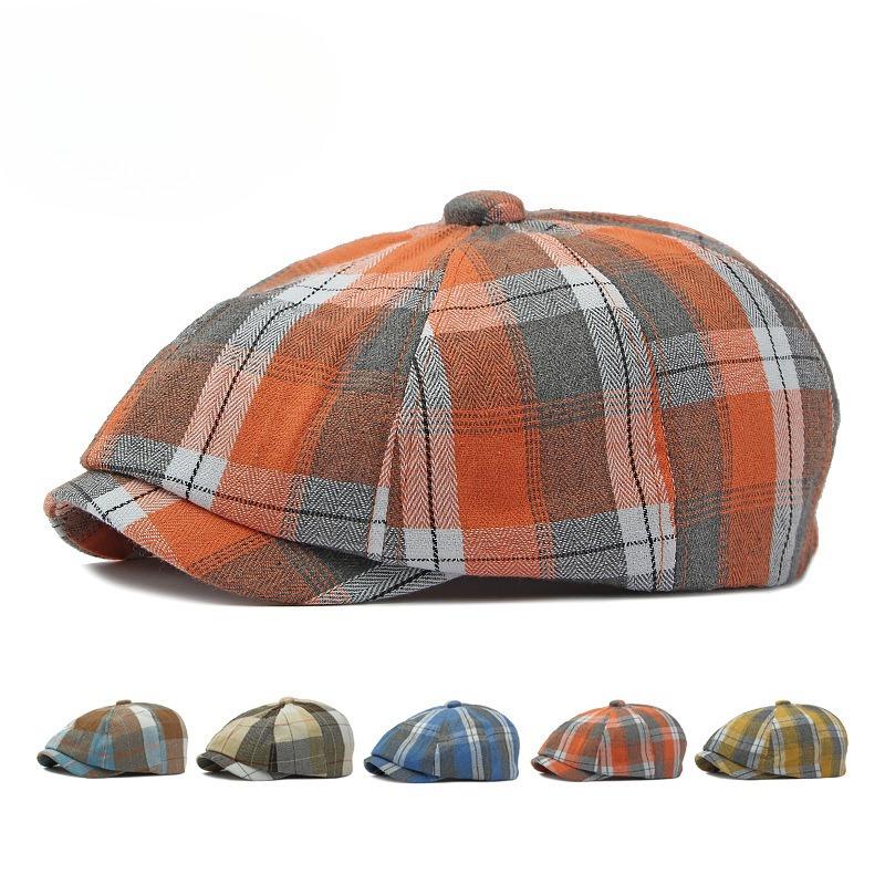 Fashion Plaid Newsboy Cap for Men Women Spring Summer Thin Octagonal Hat British Retro Beret Baker Boy Cap Painter Hat