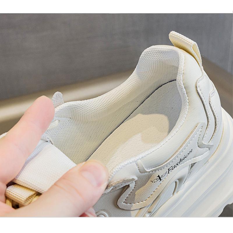 100% Echtes Leder Schuhe Damen Mode Sneaker Flache Plateau Höhenvergrößernde Schuhe 7cm Marke Damen Freizeitschuhe Schwarz Beige