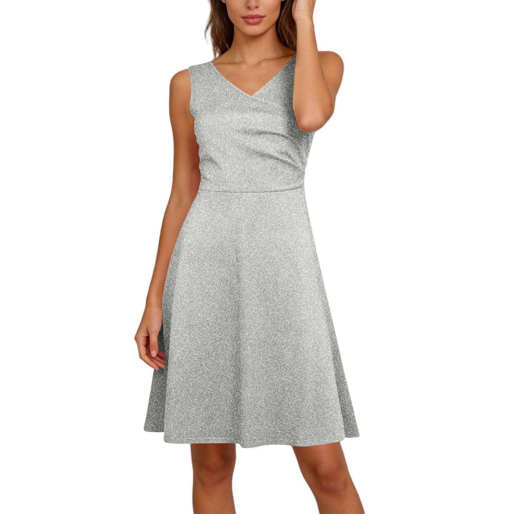 Women Elegant Sleeveless Wrap V Neck A-Line Dress